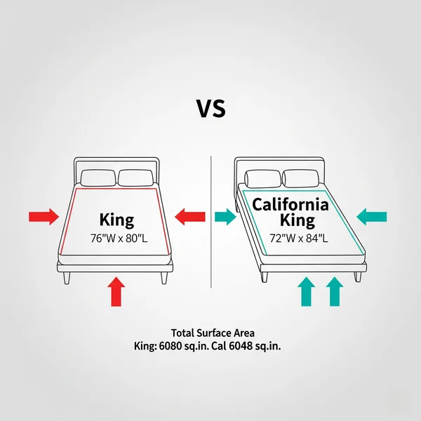 国王床与加州国王床尺寸比较图