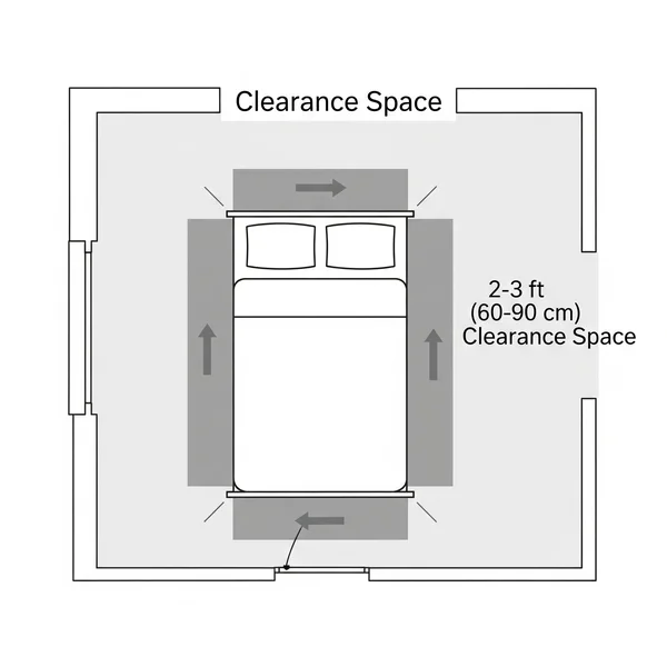 Diagram showing clearance space needed around a bed