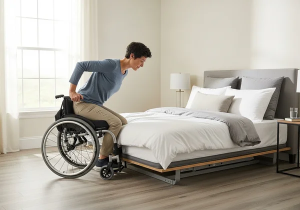 Wheelchair user transferring to bed height