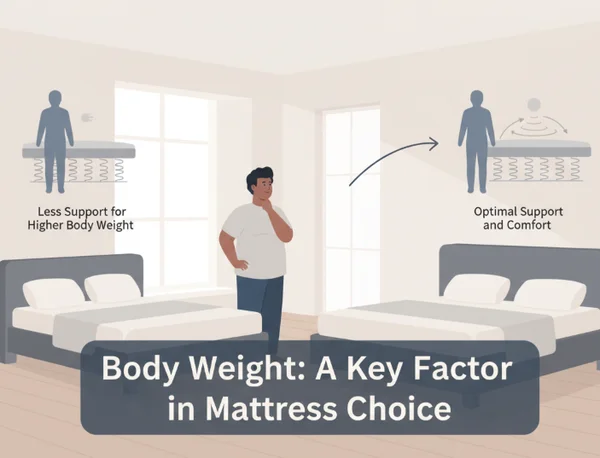 Person considering mattress sizes based on their weight