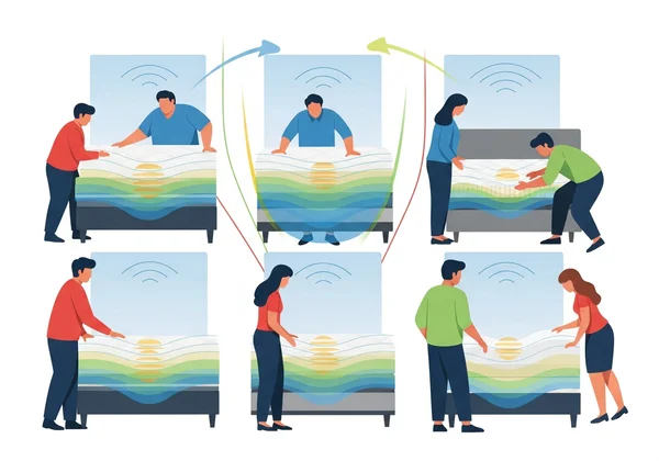 Personas comparando el soporte de colchones para diferentes pesos corporales