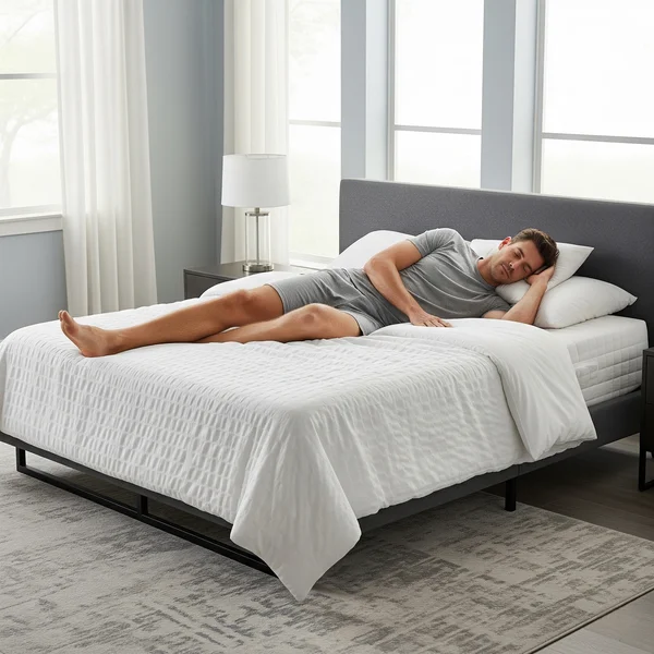 Große Person schläft bequem auf einem California Kingsize-Bett