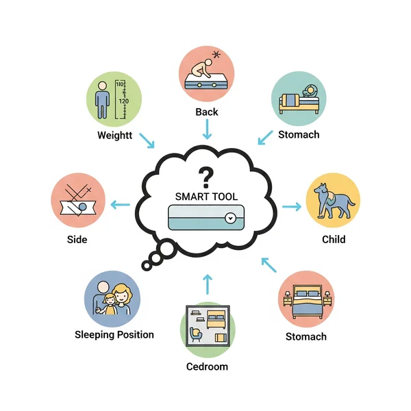 Infographic showing factors for mattress size recommendation