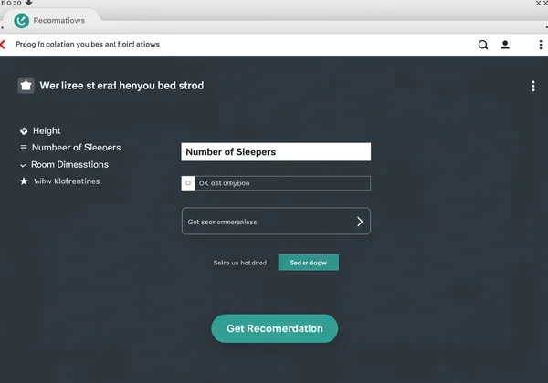 Screenshot of a bed size recommendation tool interface