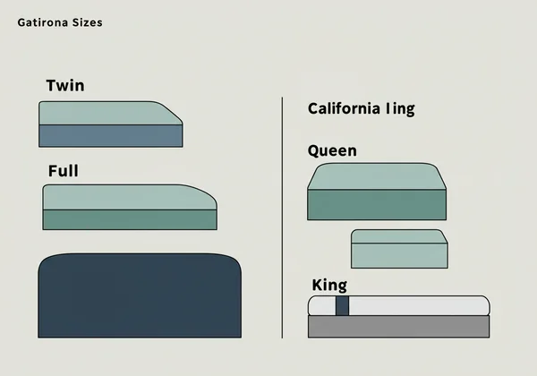 Abstract illustration of different mattress sizes, side by side
