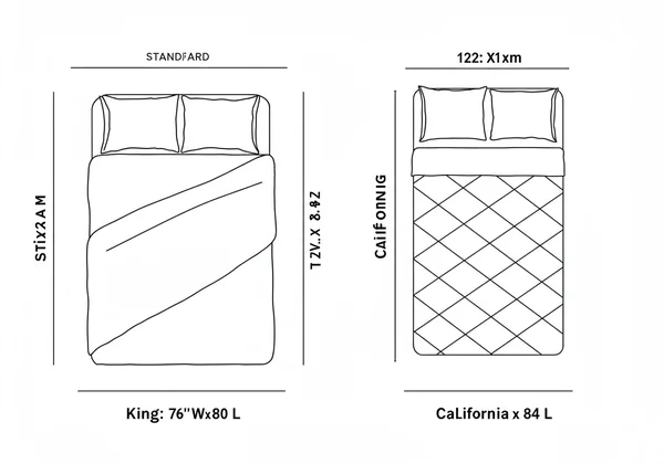 Diagram comparing King and California King bed dimensions.