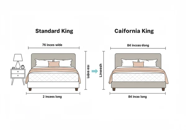 Diagram comparing King and California King bed dimensions.