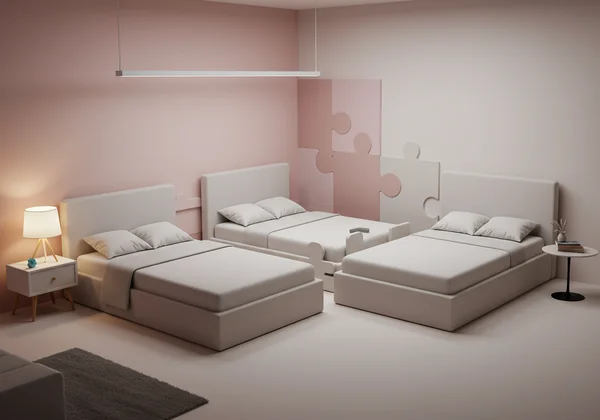Puzzle pieces representing different bed sizes in small rooms