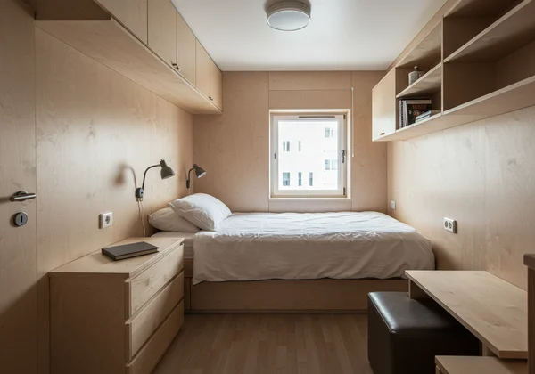 A functional twin bed in a small, minimalist bedroom