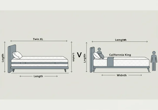 Diagram comparing Twin XL and California King bed dimensions