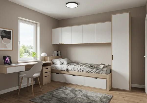 Small bedroom with space-saving Twin bed layout