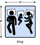 Family co-sleeping on a Texas King bed, demonstrating its spaciousness